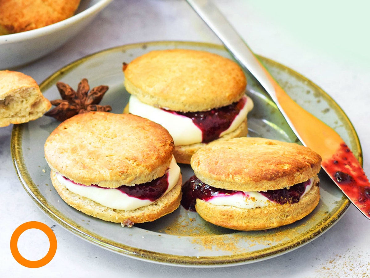 Homemade scones with raspberry jam