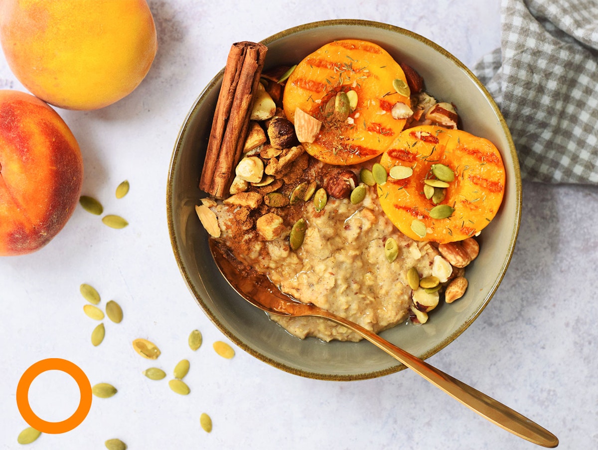 Oatmeal bowl with fried peach