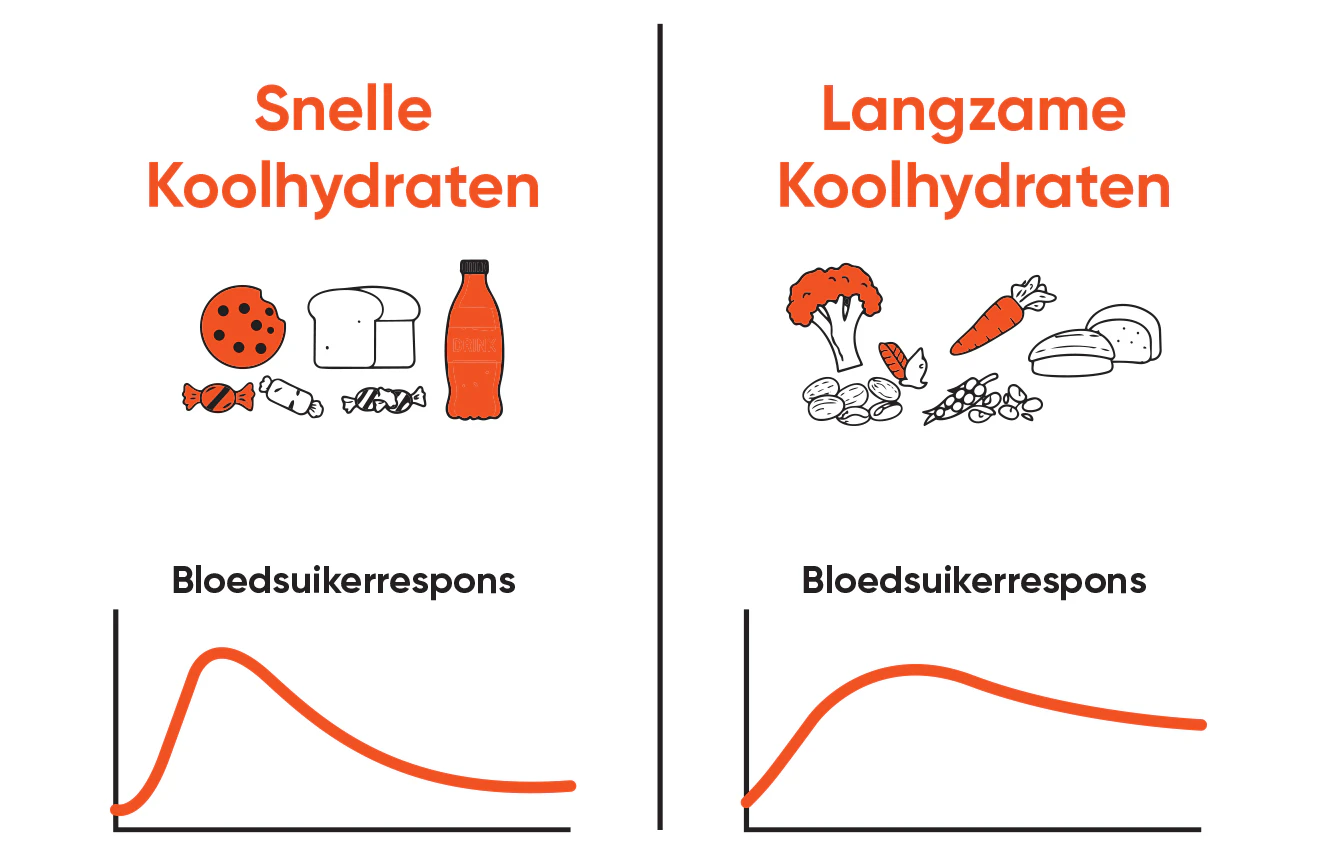 Infographic verschil snelle en langzame koolhydraten